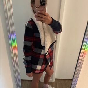Abercrombie & Fitch red and blue checkered Sherpa Jacket